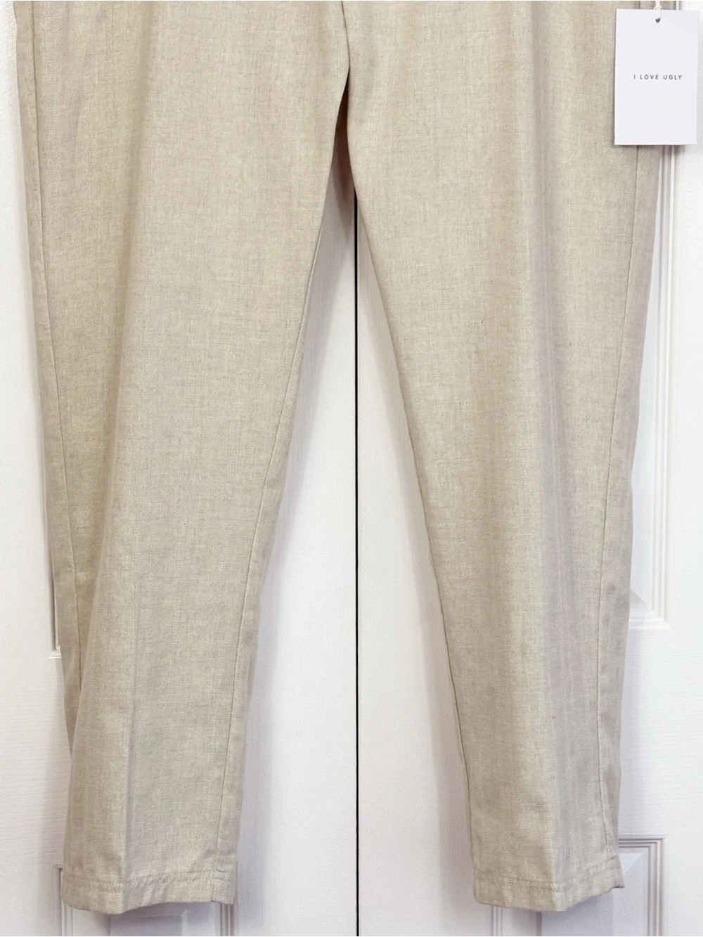 NWT I Love Ugly Men's Bone Herringbone Linen Slim Fit Crop Kobe Pants